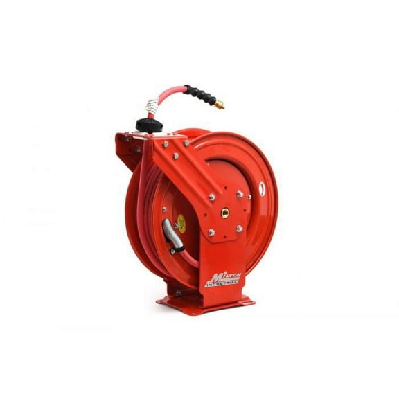 Milton Air Hose Reel w/ Auto- Retractable Steel Dual Arm, 3/8" MNPT x 50 ft. Hybrid Rubber Hose - 300 Max PSI