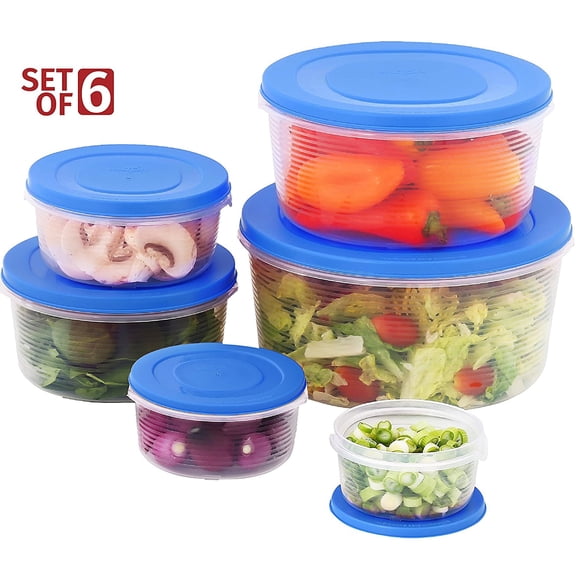 MILTON Nestable Mixing Bowls with Lids 6 Pack Reusable Plastic Blue