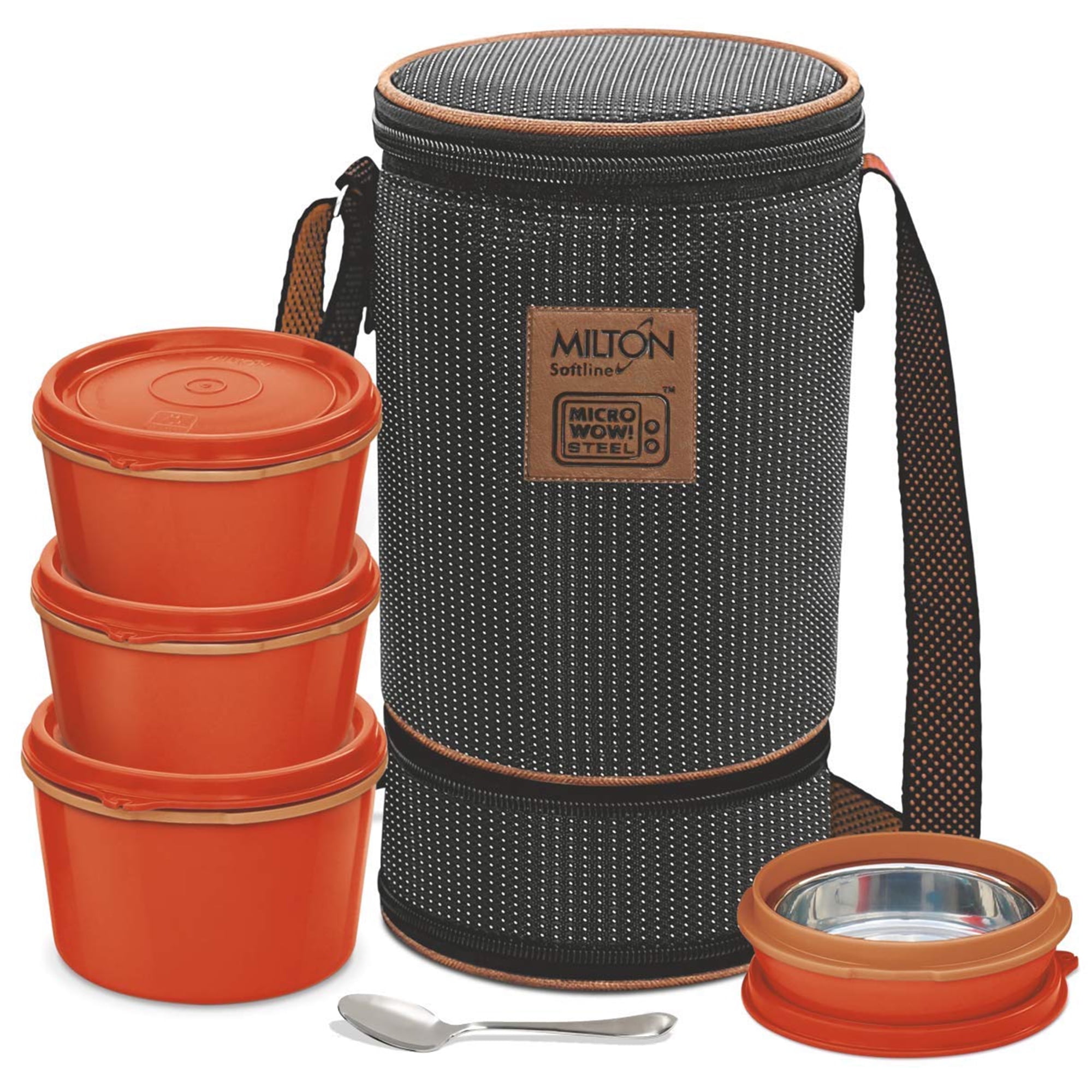 Milton Bento Lunch Box for Kids & Adults with 4 Insulated Food Containers, Thermal Bag & Spoon, Red