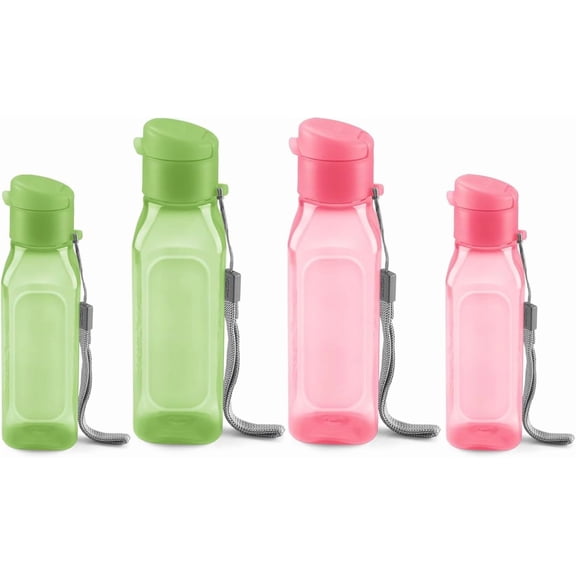 Milton Bulk Water Bottles Set of 4, 10 & 17 oz Leakproof Reusable Bottles, Pink/Green