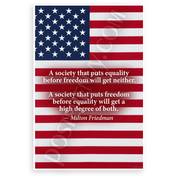 Milton Friedman "Freedom Before Equality" Quote Patriotic 12x18 US Made Poster