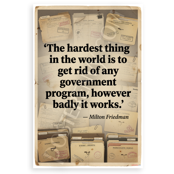 Milton Friedman 'Hardest Thing Government Program' Quote 12x18 US Made Poster