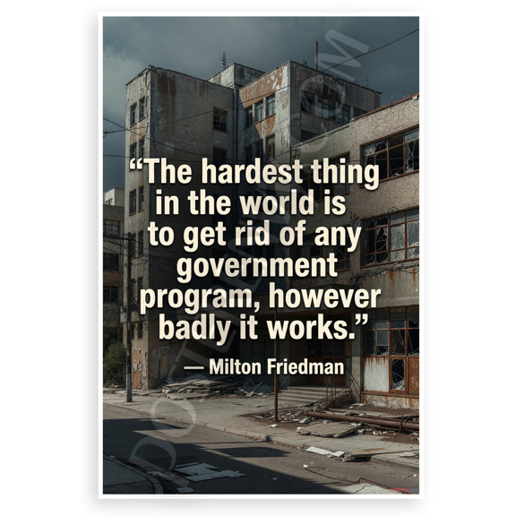 Milton Friedman "Hardest Thing Government Program" Quote 12x18 US Made Poster