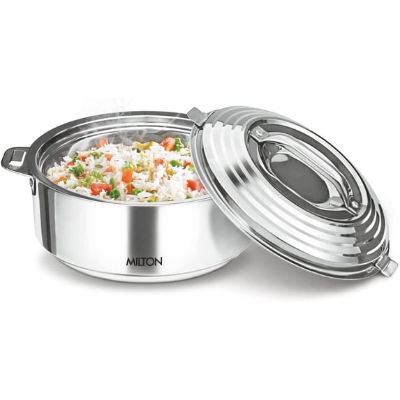 Milton Galaxia 3500 Insulated Stainless Steel Casserole, 3300 ml | 111 oz| 3.5 qt. Thermal Serving Bowl, Keeps Food Hot & Cold for Long Hours, Elegant Hot Pot Food Warmer Cooler, Silver
