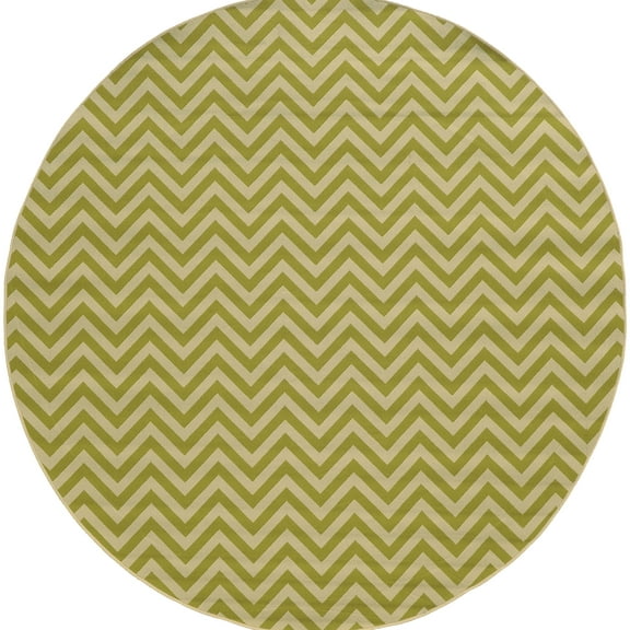 Milton Geometric Outdoor Area Rug, Ivory/ Green, 8' x 8'