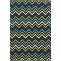 Milton Geometric Outdoor Area Rug, Navy/ Blue, 5' x 8'