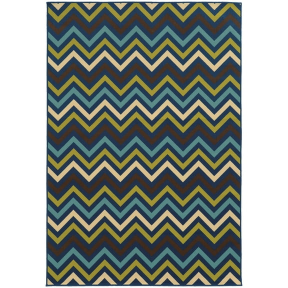 Milton Geometric Outdoor Area Rug, Navy/ Blue, 5' x 8'