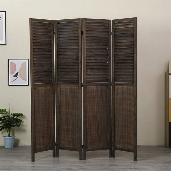 Milton Greens Stars Inc 4-Panel Farmhouse Wood Room Divider in Antique Brown