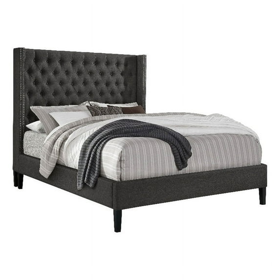Milton Greens Stars Inc Modern Fabric Eastern King Wingback Platform Bed in Gray
