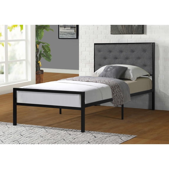 Milton Greens Stars Inc Modern Metal Twin Platform Bed with Headboard in Gray
