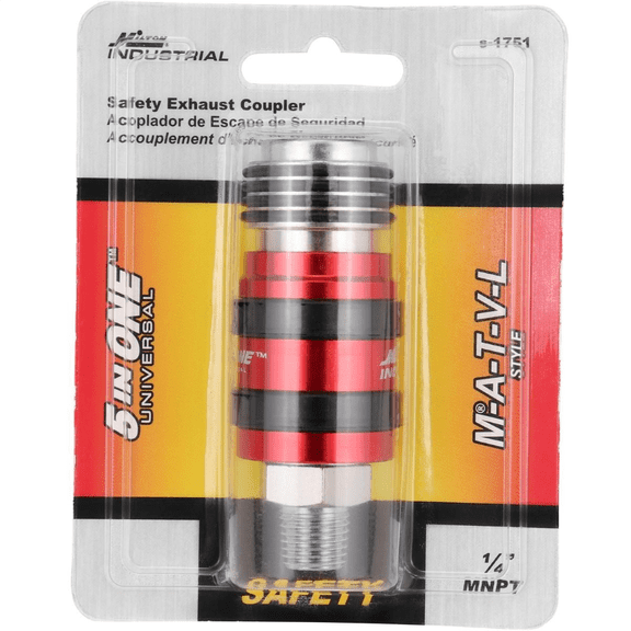 Milton 5 In ONE S-1751 Universal Safety Exhaust Quick-Connect Industrial Coupler, 1/4" MNPT
