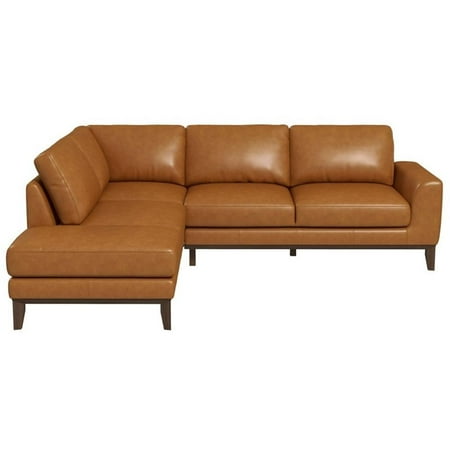 Milton Modern Living Room Top Leather Corner Sectional Sofa in Cognac Tan
