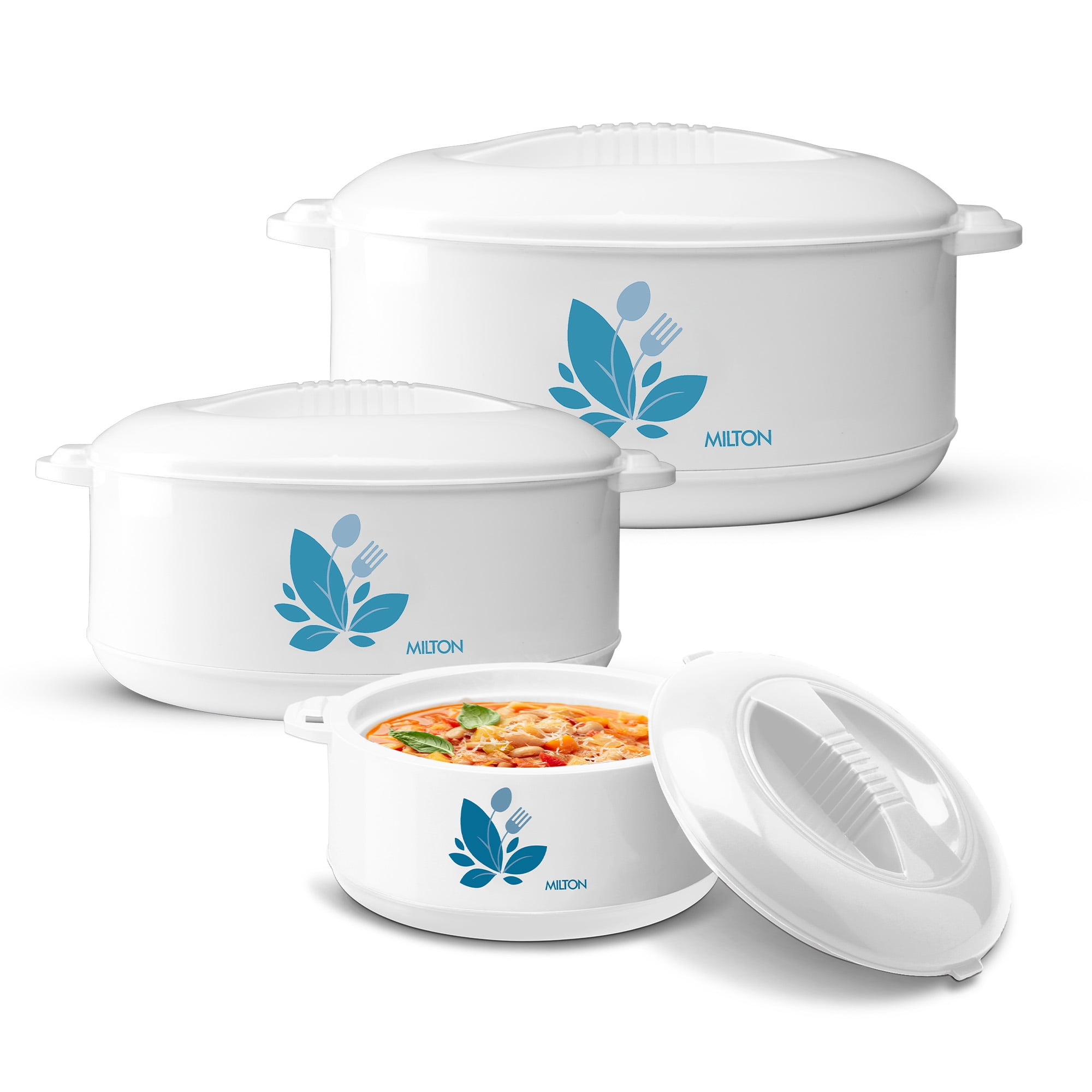 Milton Aspire 3-Piece Stainless Steel Casserole Set With Lids - Insulated Serving Dishes (370ml, 725ml, 1180ml)