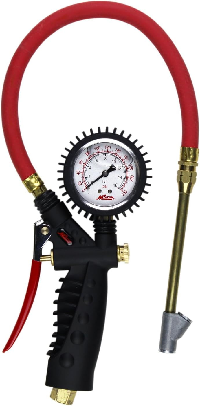 Milton S578A Pro Analog Pistol Grip Tire Inflator, Air Pressure Gauge