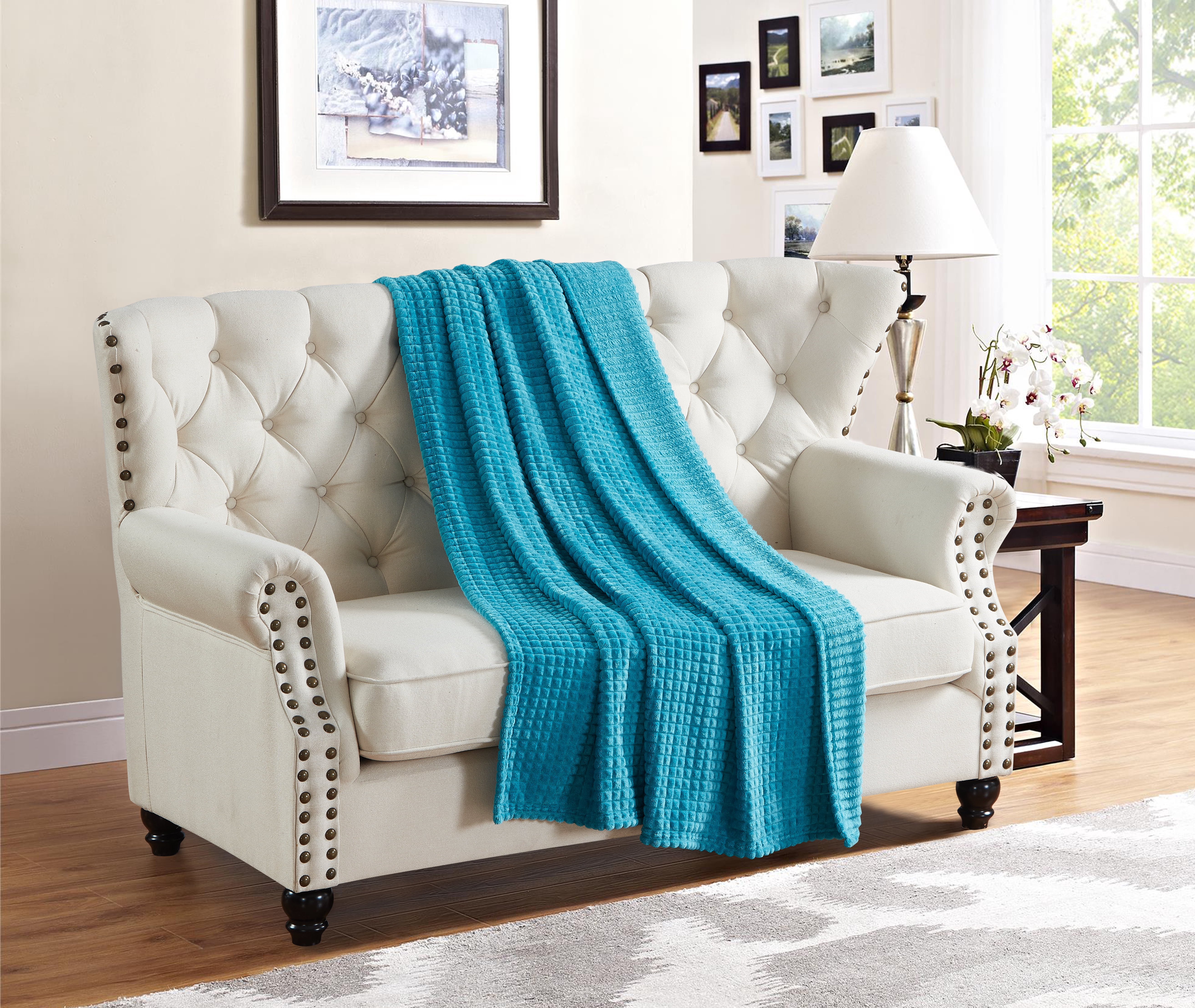 Milton Solid Plush Throw Dark Blue