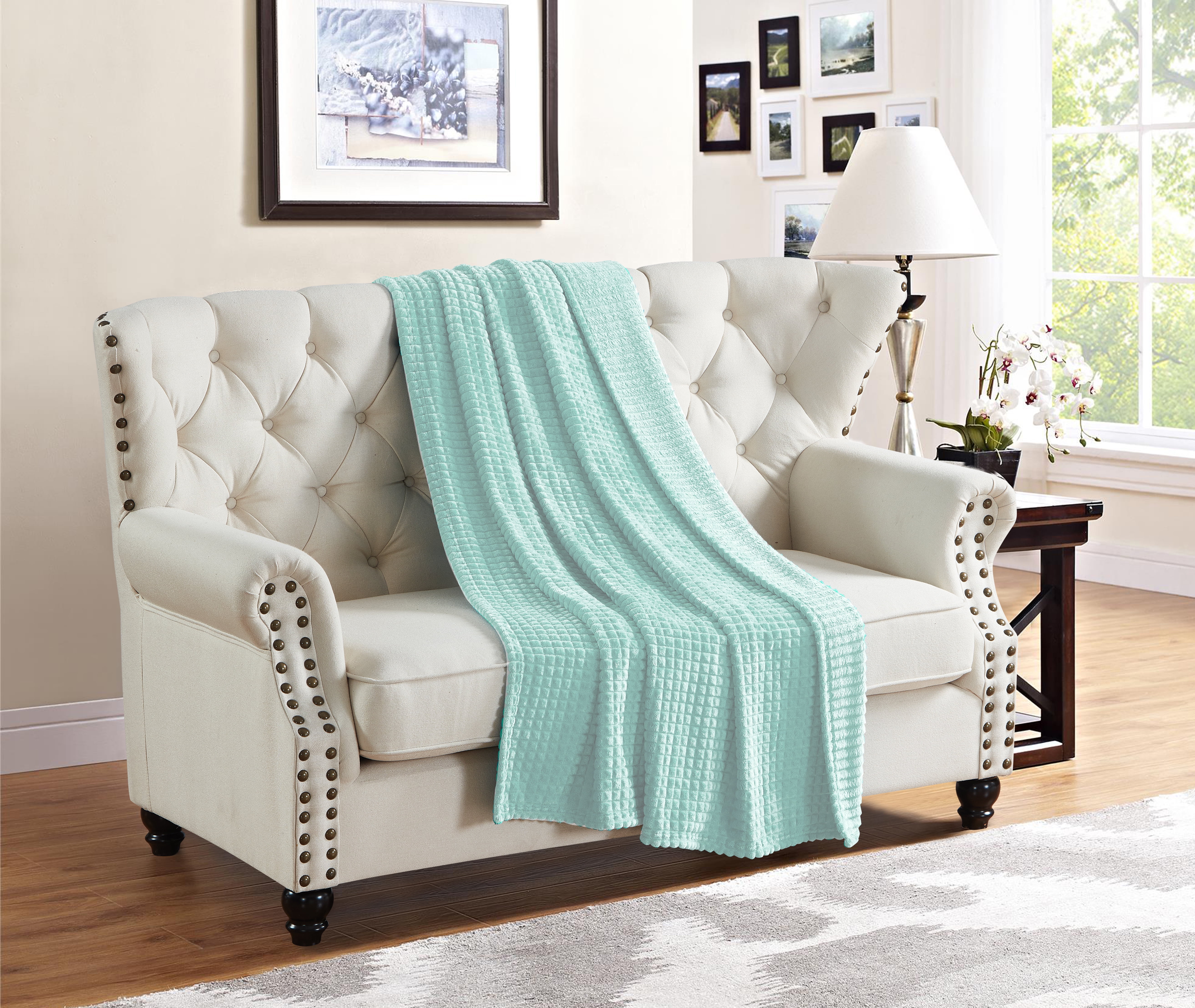 Milton Solid Plush Throw Light Blue