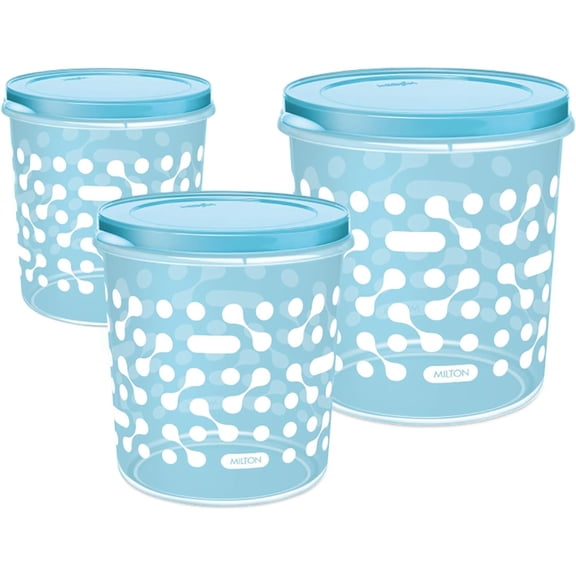 Milton Storex Plastic Container, Set of 3, (5 Litre, 7 Litre, 10 Litre), Blue | Recyclable | Food Grade | Air Tight