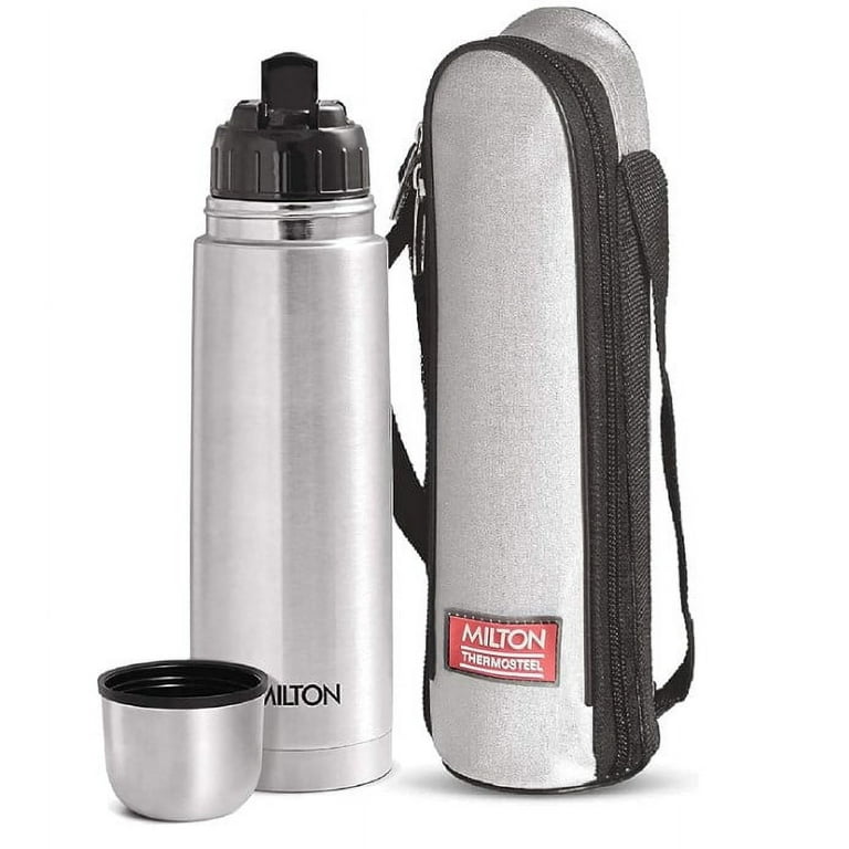 Milton Thermosteel Glassy 1000, Double Walled Vacuum Insulated 1000 ml | 34 oz | 24 Hours Hot and Cold Water Bottle with Drinking Cup Lid and Cover