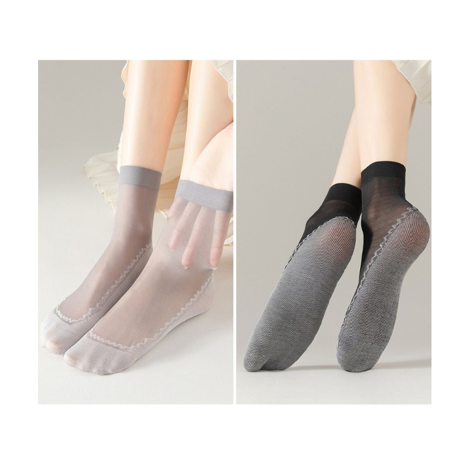 Milue 10 Pairs Women Velvet Silk Sheer Socks Non-Slip Cotton Bottom ...