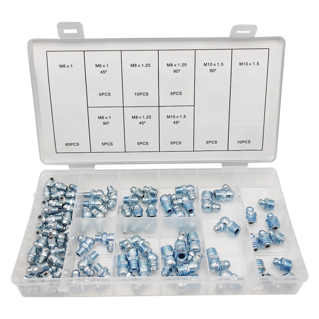 Milue 110Pcs Metric Grease Fittings Assortment Zerk Grease Fittings Kit