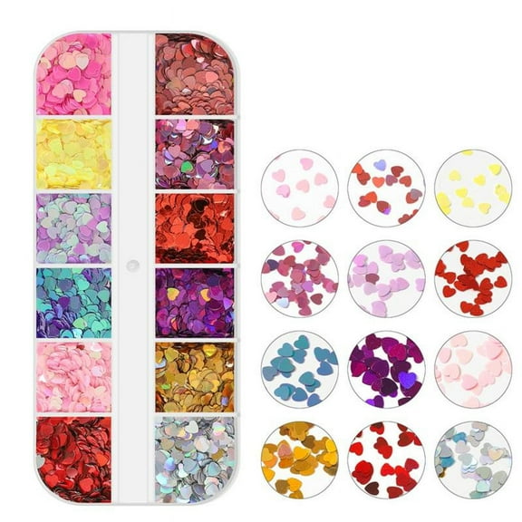 Milue 12 Grids Heart Nail Sequins 3D Holographic Lips Nail Sequins Confetti Glitter