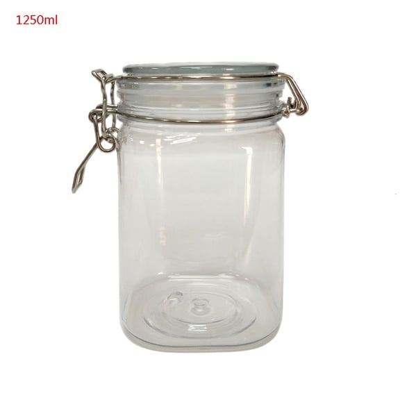 Milue 1250ML Plastic Square Clip Top Storage Jar With Airtight Seal Lid Food Container