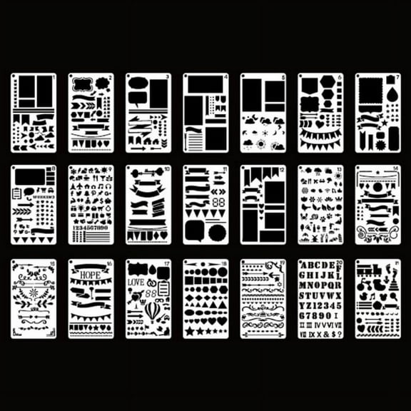Milue 20 Pcs Bullet Diary Journal Stencils Set Drawing Template Ruler DIY Painting Template Geometric Hollow Out Scrapbooking