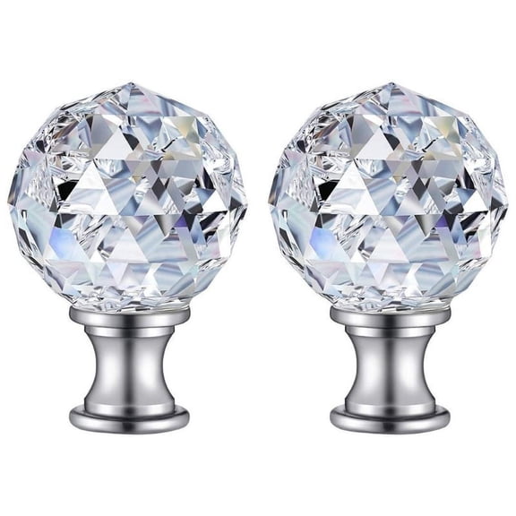 Milue 2Pcs Faceted Clear Crystal Glass Ball Finial Lamp Top Cap Base Threaded Diamond Lampshade Finials Topper Knob Decoration
