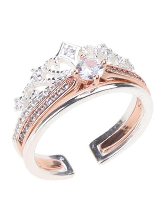 2x Princess-Crown Promise Wedding Rings Engagement Castle Tiara Ring Fashion