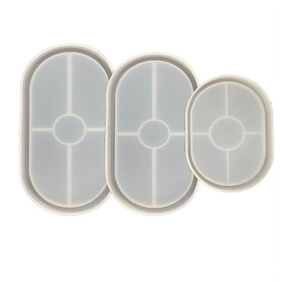 Milue 3 Pcs Large Medium Small Oval Trays Epoxy Resin Mold Coaster Ashtray Concrete Flower Pot Silicone Mould DIY Crafts Home Decorations Casting Tools