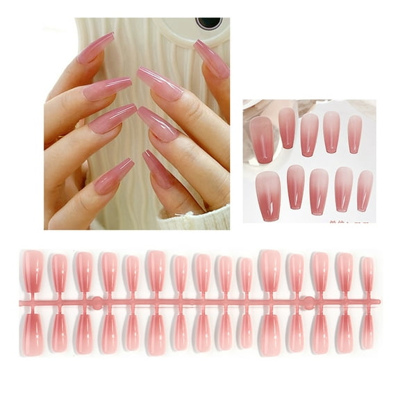 Milue 30Pieces Gradient Long Ballet Fake Nails French Style Nails Square Head False