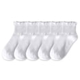 thumbnail image 1 of Milue 5 Pairs Japanese Women Student Frilly Ruffle Trim Black White Short Ankle Socks, 1 of 19