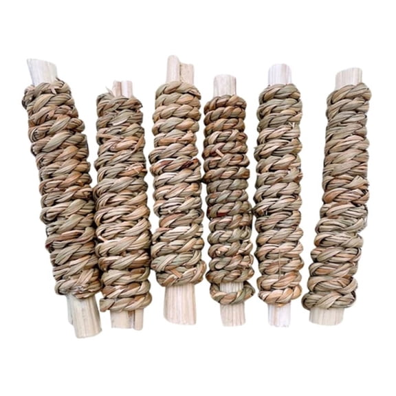 Milue 6pcs Natural Grass Teeth Chews for Rabbits Sweet Bamboo Snacks Molar Sticks