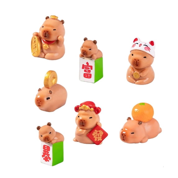 Milue 7Pieces Mini Capybara Figurines for Car Dashboard and Home Desktop Decoration