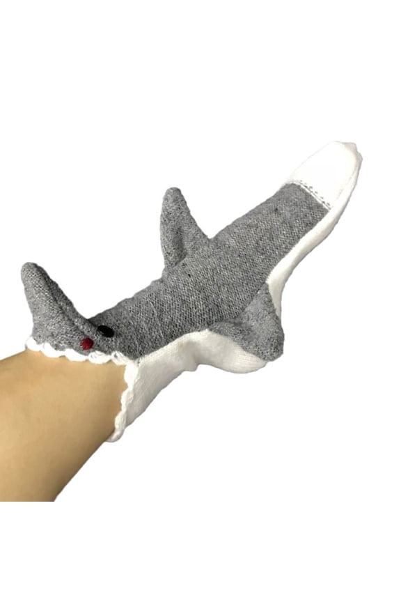 Christmas Knit Cartoon Socks Funny 3D Gray Shark Bite Animal Slipper Stockings