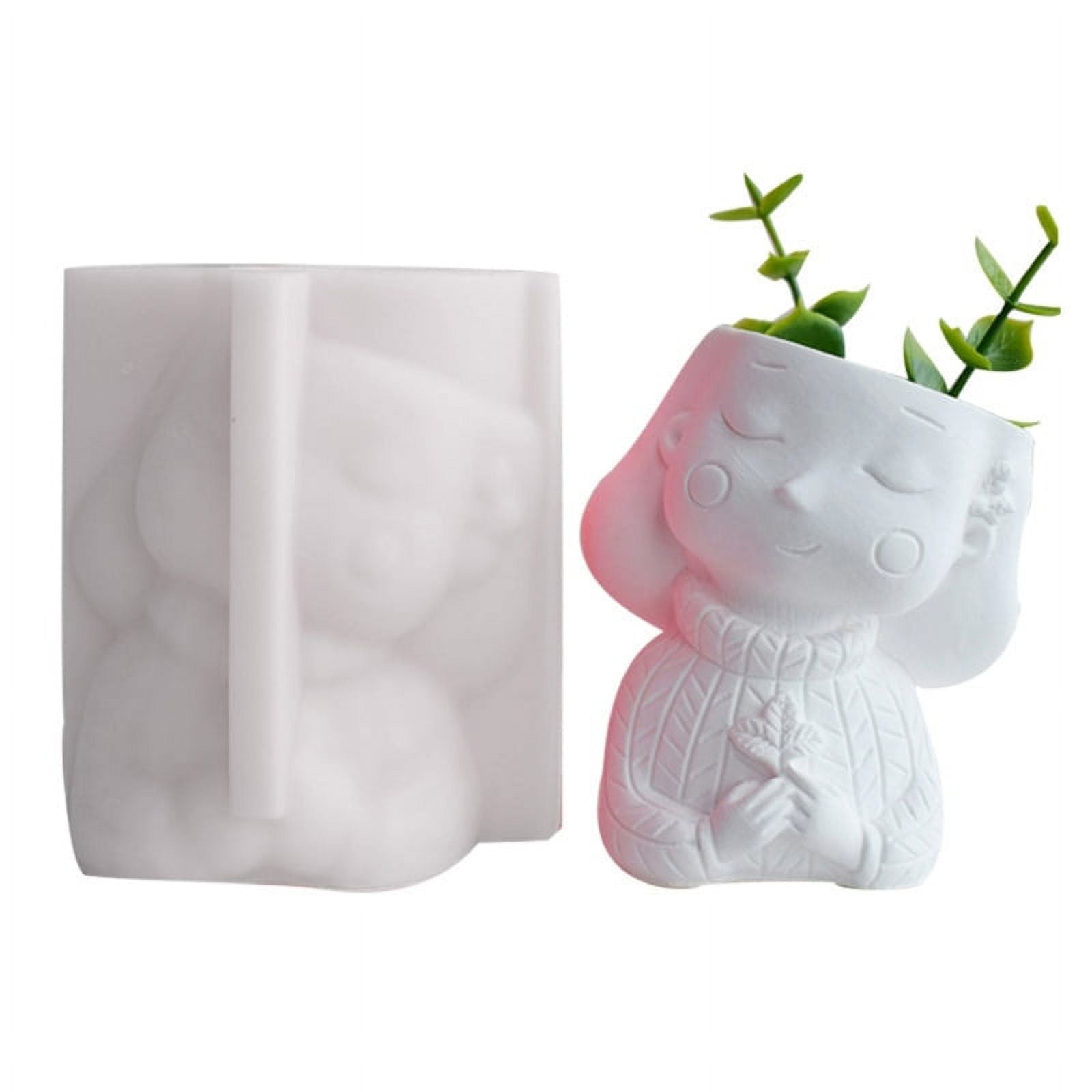 Milue Cute Girl Head Flower Pot Epoxy Mold Makeup Brush Holder Clay