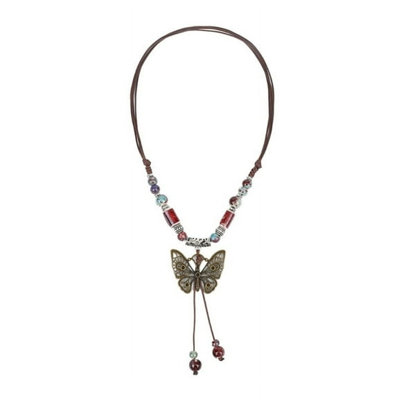 Milue Elegant Ceramic Bead Woven Chain Necklace Vintage Butterfly Pendant Necklace