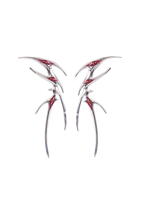 Fashion Red Rhinestones Elf Earrings Party Jewelry Accessories Gift