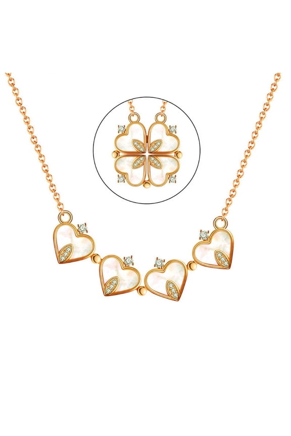 Four Leaf Clover Necklace 4-in-1 Wearing 2 Sides Heart Love Pendant Gift Women