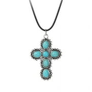 Milue Handmade Turquoise Cross Pendant Necklace Clavicle Chain Streetwear Jewelry