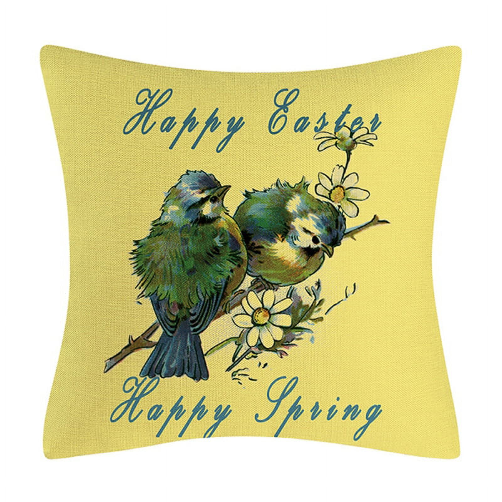 Milue Happy Easter Pillow Cover Linen Bunny Flower Chick Egg Pillowcase
