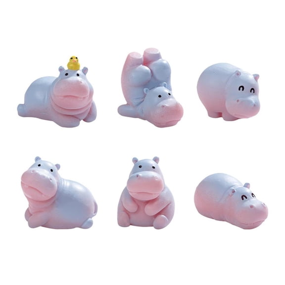 Milue Hippo Miniature Figurines Set of 6 for Home and Garden Plant Pots Decoration