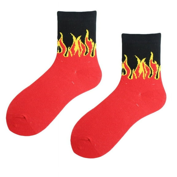 Milue Japanese Harajuku Women Men Flame Print Crew Socks Hip Hop Contrast Color Ribbed Casual Sports Street Skateboard Mid Tube Anklet Hosiery