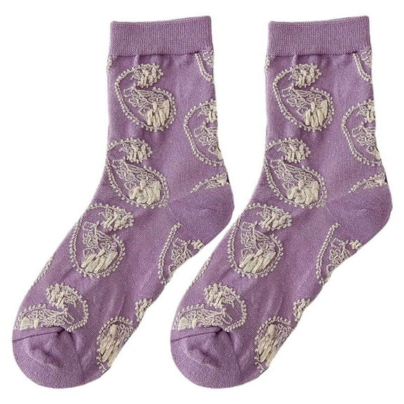 Milue Korean Fashion Floral Print Womens Socks Vintage Streetwear Cotton Crew Socks