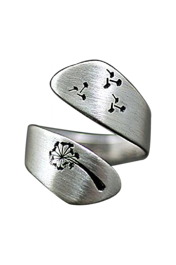 Minimalist Adjustable Wrap Open Ring Dandelion Band Ring Silver Jewelry Gift