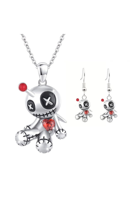 Mystical Voodoo Doll Statement Jewelry Set With Necklace And Earrings Alloy
