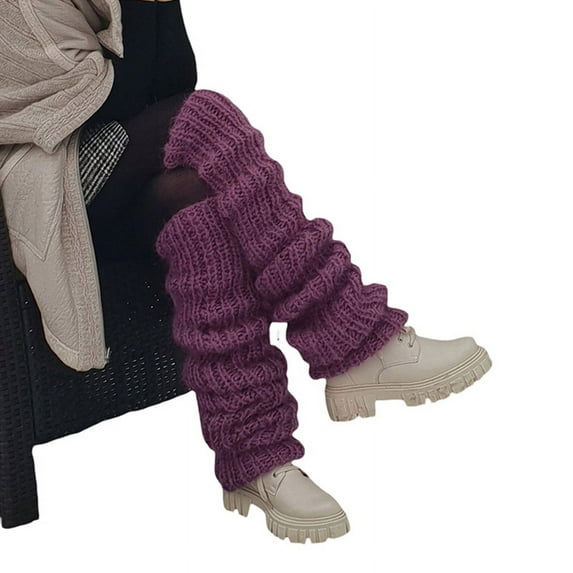 Milue Over Knee Leg Warmers Chunky Knitted Solid Color for Extra Long Thigh High Boot