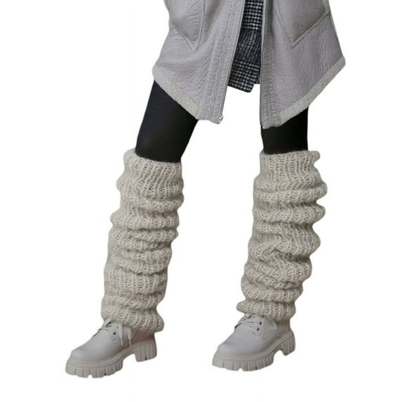 Milue Over Knee Leg Warmers Chunky Knitted Solid Color for Extra Long Thigh High Boot