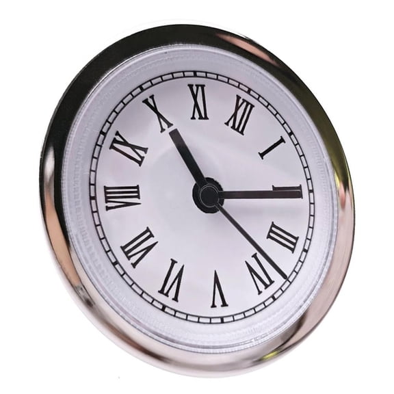 Milue Quartzs Clock Movement Insert 60mm Roman Numerals Silver Trim Clock Accessory