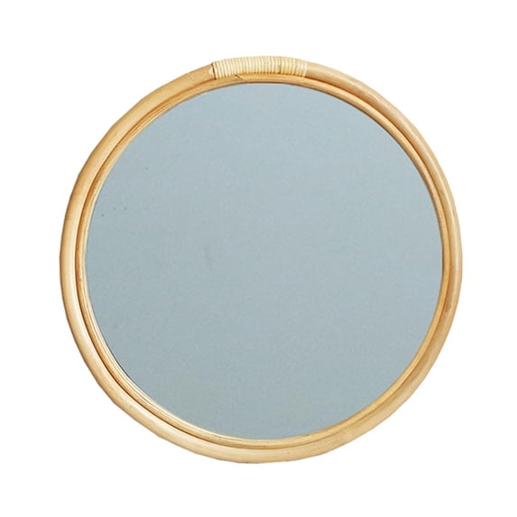 Milue Rattan Circle Wall Mirror 16 Inch Round Dressing Mirror Makeup Mirrors for Entryways Washrooms